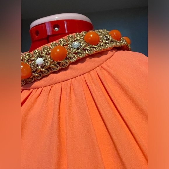 VTG 60s / 70s Coral Halter Wide / Balloon Leg Jumpsuit W Embellished Collar - Picture 12 of 13
